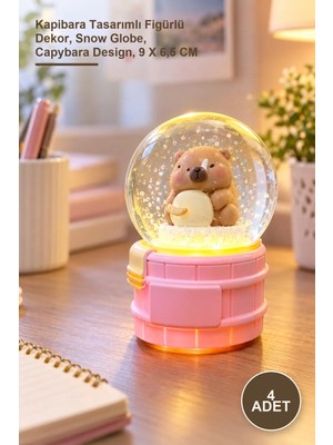 Yenilig 4 Adet Işıklı Kar Küresi – Kapibara Tasarımlı Figürlü Dekor, Snow Globe, Capybara Design, 9 x 6,5 cm