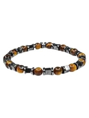 aklow akyoleticaret 6 mm Kaplan Gözü ve Hematit Taşlı Unisex Bileklik