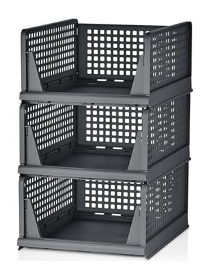 aklow akyoleticaret 3'lü Kayar Raf Organizer Gri Dolap Içi Kıyafet Aksesuar Düzenleyici 45X35 cm MIT1263
