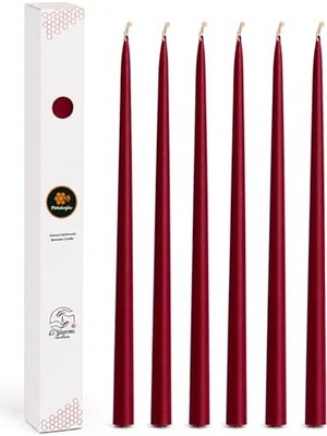 aklow akyoleticaret Balmumu Mum 6'lı Bordo Konik Şamdan Mum Seti, 34 cm