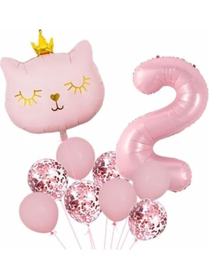 MSP Kedi Temalı 2 Yaş Folyo Balon Seti Doğum Günü Dekorasyonu