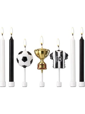 MSP Beyaz Futbol Temalı 7 Parça Doğum Günü Mum Seti