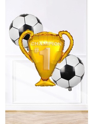 MSP ve Futbol Topu Balonlu Futbol Tema Balon Seti Şampiyon Kupası 2 Ad Futbol Topu Balon