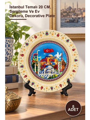 Yenilig 5 Adet Porselen Dekoratif Tabak – Istanbul Temalı 20 Cm, Sergileme ve Ev Dekoru, Decorative Plate
