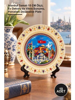 Yenilig 10 Adet Porselen Dekoratif Tabak – Istanbul Temalı 15 cm Ölçü, Ev Dekoru ve Vitrin Sunumu, Porcelain Decorative Plate