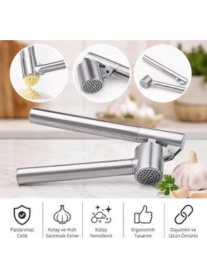 MSP Çelik Sarımsak Ezici, Kullanıcı Dostu Ergonomik Manuel Ezici Metal Uzun Ömürlü Kullanımı Kolay Temizlenebilir Bulaşık Makinasında Yıkanabilir