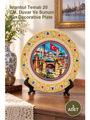 Yenilig 3 Adet Porselen Dekoratif Tabak – Istanbul Temalı 20 Cm, Duvar ve Sunum Için Decorative Plate