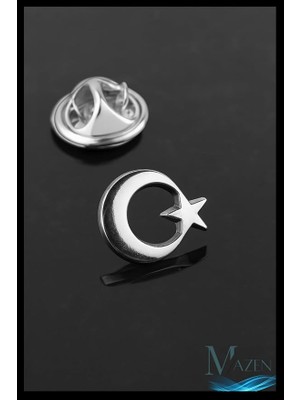 MSP Ay Yıldız Yaka Rozeti, Gümüş Renk, Metal Kararmaz, Kadın Erkek Takı Aksesuar