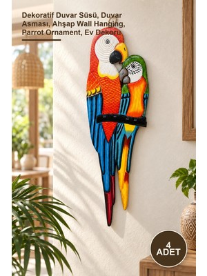 Yenilig 4 Adet Ahşap Papağan Duvara Asmalı 100 cm – Dekoratif Duvar Süsü, Duvar Asması, Ahşap Wall Hanging, Parrot Ornament, Ev Dekoru