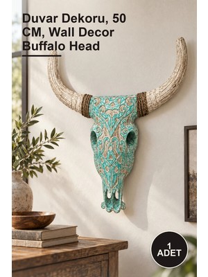 Yenilig 1 Adet Ahşap Dekoratif Bufalo Kafası – Duvar Dekoru, 50 Cm, Wall Decor Buffalo Head
