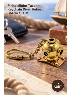 Yenilig 10 Adet Pirinç Dalgıç Başlığı Anahtarlık – Pirinç Miğfer Tasarımlı Keychain Diver Helmet Charm 10 cm