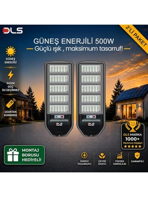 MSP Paket Dls 500W Güneş Enerjili Solar Sokak ve Bahçe Lambası, Lifepo4 Bataryalı, IP66, Hareket Sensörlü, Uzaktan Kumandalı LH99-500