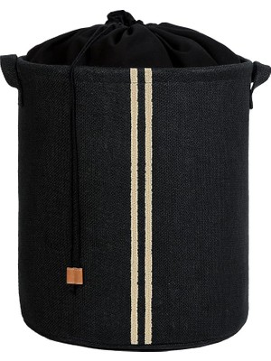 MSP Home Textile Ağzı Büzgülü Çizgili Siyah Renk Jüt Çamaşır Sepeti 36 x 40 cm