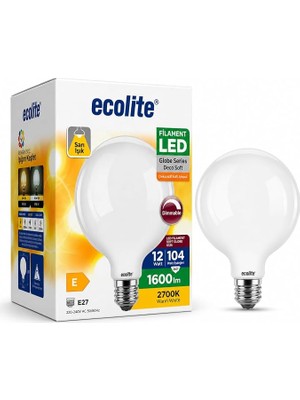 MSP G125 Büyük Boy LED Ampul 12W (104W Eşdeğer) E27 Duy Dimmer Uyumlu 1600 Lümen 2700K Sarı Işık Dekoratif Soft Globe Ampul 178X125 mm