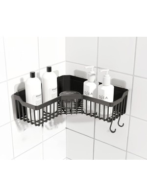MSP Home Banyor Köşe Yapışkanlı Banyo Rafı, Köşe Banyo Düzenleyici, Duş Rafı Organizer Şampuanlık, Plastik Siyah