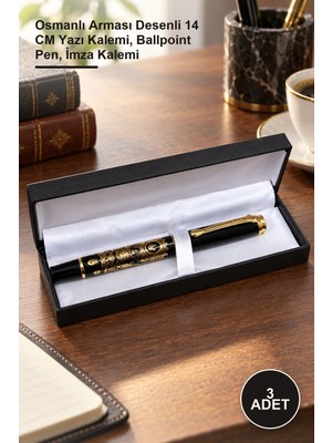 Yenilig 3 Adet Tükenmez Kalem – Osmanlı Arması Desenli 14 cm Yazı Kalemi, Ballpoint Pen, Imza Kalemi