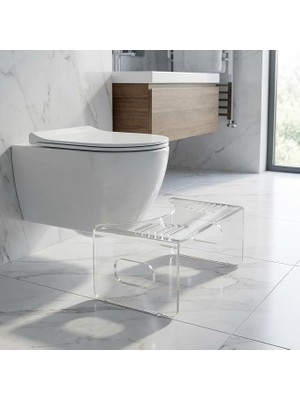 MSP Premium Şeffaf Pleksi Tuvalet Taburesi, Banyo ve Tuvalet Için Şeffaf Tabure, Klozet Yanı Destek Taburesi, Kompakt Modern Tasarım
