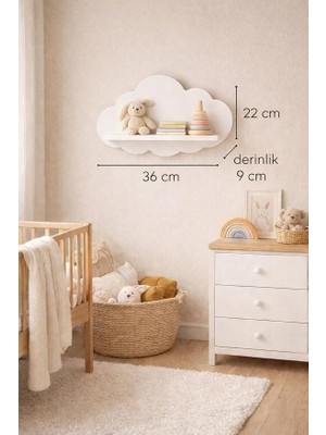 MSP Baby Beyaz Bulut Çocuk Odası Rafı, 36X22 Cm, Mdf Duvar Rafı