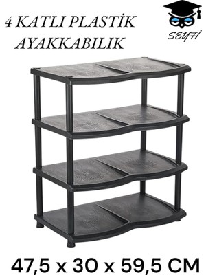 MSP 4 Katlı Siyah Ayakkabılık Plastik, 47,5 x 30 x 59,5 cm