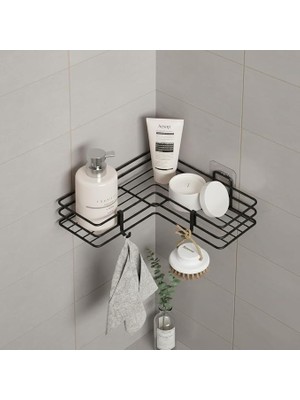 MSP Banyo Köşeliği Köşe Rafı Duş Şampuanlık Duvar Düzenleyici Organizer Raf Siyah Metal