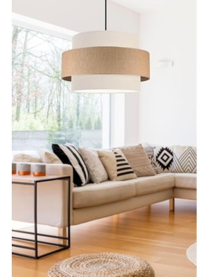 MSP Bohem Triple Metal Kasalı Jüt Kumaş Salon Avize Üç Katlı Pasta Yatak Odası Sarkıt Jüt 20 x 30