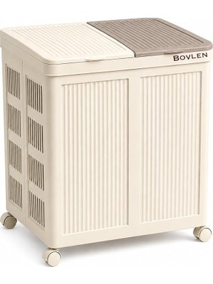 MSP Boy Havalandırmalı Çamaşır Sepeti - 100 Litre Oyuncak Kutusu - Tekerlekli - Çift Bölmeli 2X50 Lt - 49.5X36X61 cm - Pp+ Tpr (Bej)