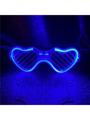 Givoria Mavi LED Işıklı Kalp Gözlük – 3 Modlu Parti &amp; Glow Gözlüğü HXCDR47