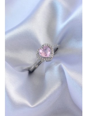 Givoria Gümüş Renk Pembe Zirkon Taşlı Kalp Charm Model Pirinç Kadın Yüzük - TJ-BYK2617 HXCDR47