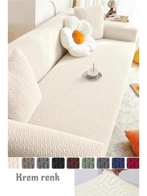 MSP Desen 3 Kişilik Lastikli Kanepe Örtüsü | Lastikli Koltuk Örtüsü | Koltuk Kılıfı Krem 180 x 230