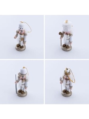 aklow akyoleticaret Yılbaşı Süsü Kurşun Asker Seti, 10 Cm, Beyaz, 4 Adet