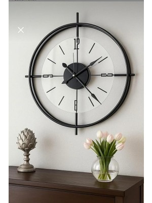 MSP Aksesuar Çiftçember- Siyah -Şeffaf Tamper Camlı-Büyük Boy(55 Cm)-(Qaurtz Mekanizmalı) Duvar Saati SIYAH60 60 x 60