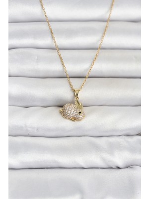 Givoria 316L Çelik Zincir Gold Renk Zirkon Taşlı Tavşan Model Kadın Kolye TJ-BKO11070 HXCDR47