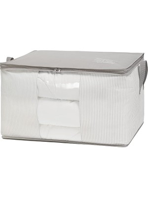 MSP Home Textile Büyük Boy Pvc Pencereli Gri Çizgili Stuff & Things Hurç 60 x 43 x 35 cm