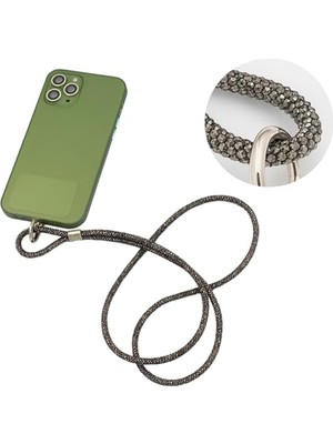 aklow akyoleticaret Cep Telefonu Boyun Askısı; Swarovski Taşlı Işıltılı Askı, Ayarlanabilir, Metal Halkalı, Hafif & Askı Ipi, Suya Dayanıklı Tasarım, Antrasit