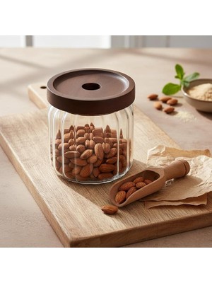 MSP Akasya Kapaklı Çizgili Cam Kavanoz (450 Ml) | Hava Geçirmez, Modern Fitilli Tasarım Gıda Saklama Kabı | Baharat, Kuruyemiş, Atıştırmalık ve Kahve Kavanozu (9X10 Cm)