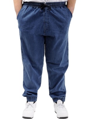 ModeXL Mode Xl Büyük Beden Erkek Pantolon Kot Jogger Lastikli Paça Toronto 23916 Mavi