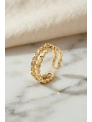 Givoria Gold Renk Sıralı Petek ve Zirkon Taşlı Model Kadın Yüzük TJ-BYK4256 HXCDR47