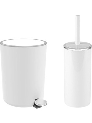MSP Lenox 5 Lt Pedallı Banyo Çöp Kovası Tuvalet Fırçası Set Beyaz 2'li