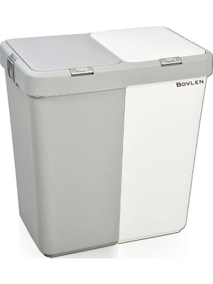MSP 80 Litre Dokunmatik Çamaşır Sepeti - Iki Bölmeli Dekoratif Çamaşır Sepeti - Gri Beyaz - 55X35X58.5 cm