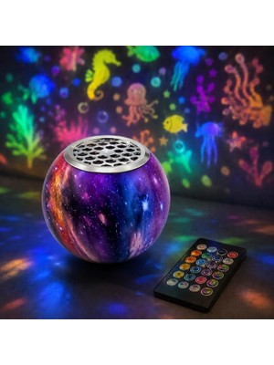 MSP Deniz ve Okyanus Temalı Projektör Gece Lambası, Müzikli Hoparlörlü Renkli LED Yansıtıcı, Uzaktan Kumandalı Döner Işık, 5V USB Şarjlı Dahili Bataryalı 12 cm | Nima-11 (Mor)