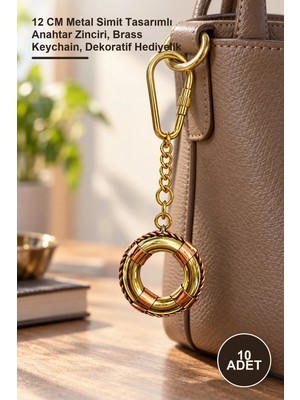 Yenilig 10 Adet Pirinç Simit Anahtarlık – 12 cm Metal Simit Tasarımlı Anahtar Zinciri, Brass Keychain, Dekoratif Hediyelik