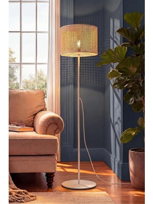 MSP June Rattan Zemin Lambaderi, Modern Salon ve Oturma Odası Köşe Aydınlatması - Krem - 145 cm – Ayaklı Lambader, Zemin Lambası, Okuma Köşesi Için Modern Yer Lambası
