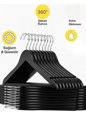MSP Li Ahşap Görünümlü Plastik Askı Seti – Dayanıklı Pantolon, Gömlek ve Elbise Askısı – Ince Tasarım Dolap Düzenleyici Kıyafet Askısı (Siyah)
