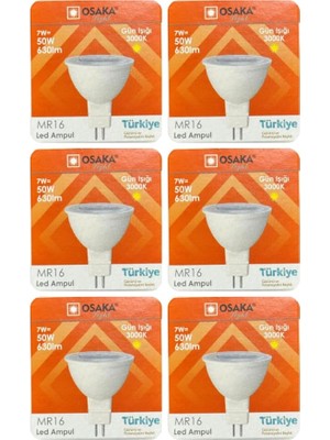 MSP 7W (50W) Sarı Işık (3000K) MR16 LED Çanak Ampul, 6 Adet