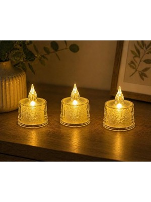 MSP 3 Adet Dekoratif Mum Sarı Işık – Alev Efektli Tealight Gece Lambası