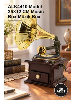 Yenilig 10 Adet Gramafon Müzik Kutusu – ALK4410 Model 25X12 cm Music Box Müzik Box