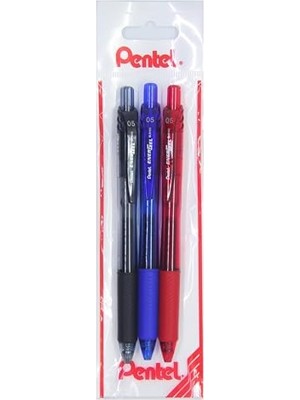 aklow akyoleticaret Energel 0.5 mm Likit Roller Kalem Siyah/mavi/kırmızı 3'lü Set