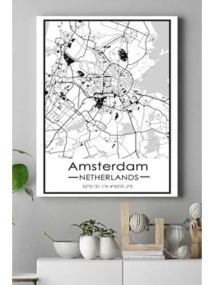 aklow akyoleticaret PSTER18601 Hollanda Amsterdam Harita Dekoratif Tasarım Kanvas Tablo 30 x 40
