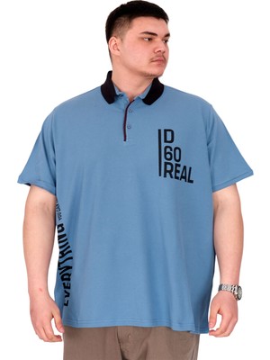 ModeXL Mode Xl Büyük Beden Erkek T-Shirt Polo Yaka Real U25309 Mavi
