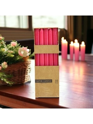 aklow akyoleticaret Şamdan Mum 10'lu Düz Kırmızı Dekoratif Fitilli Mum 25 cm